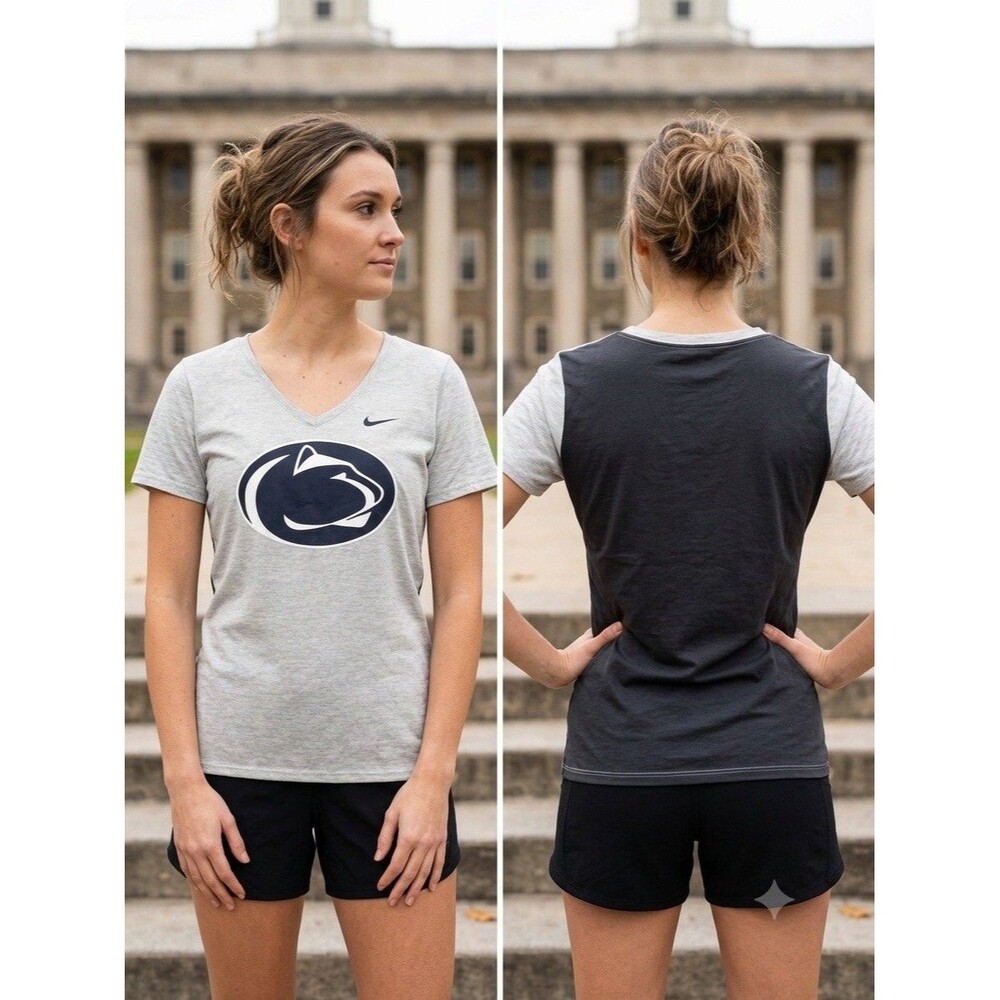 Nike Women L Penn State Nittany Lions Dri-Fit V-Neck Gray Charcoal T-Shirt NWOT